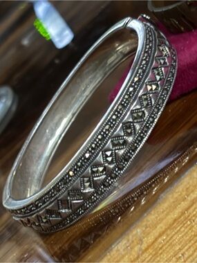 Judith Jack Sterling Silver Marcasite Engraved Bangle
